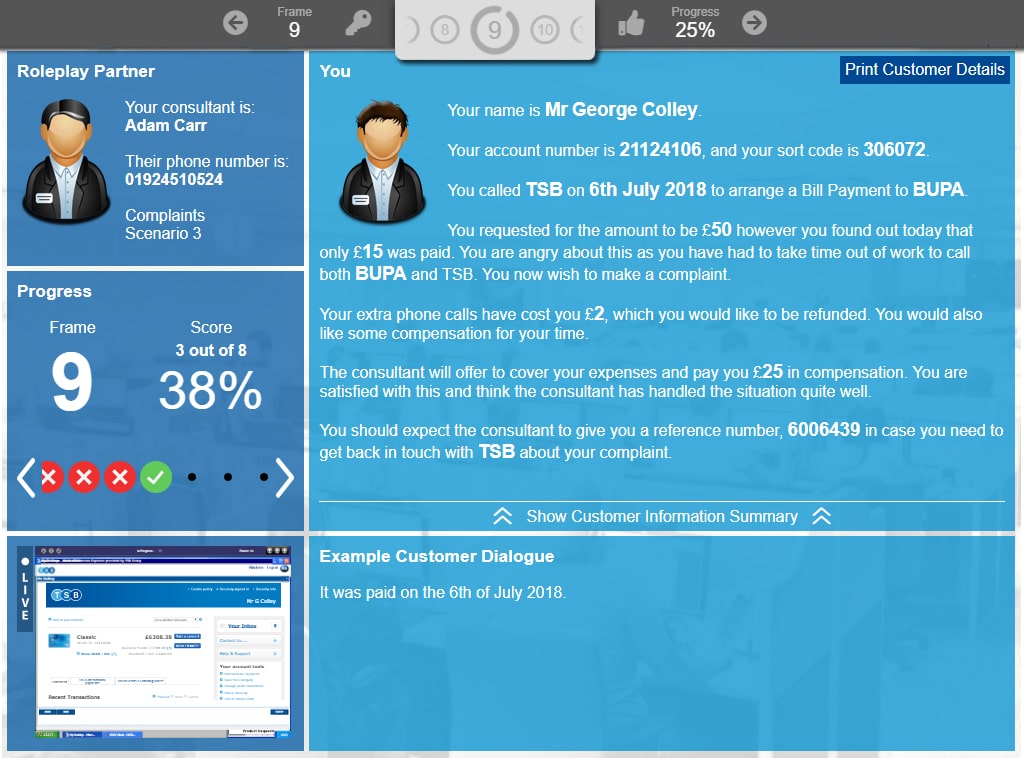 Customer service roleplay simulation