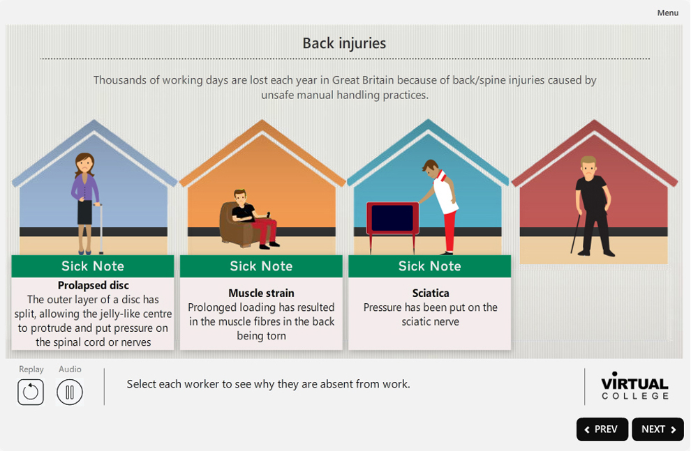 virtual college back injuries
