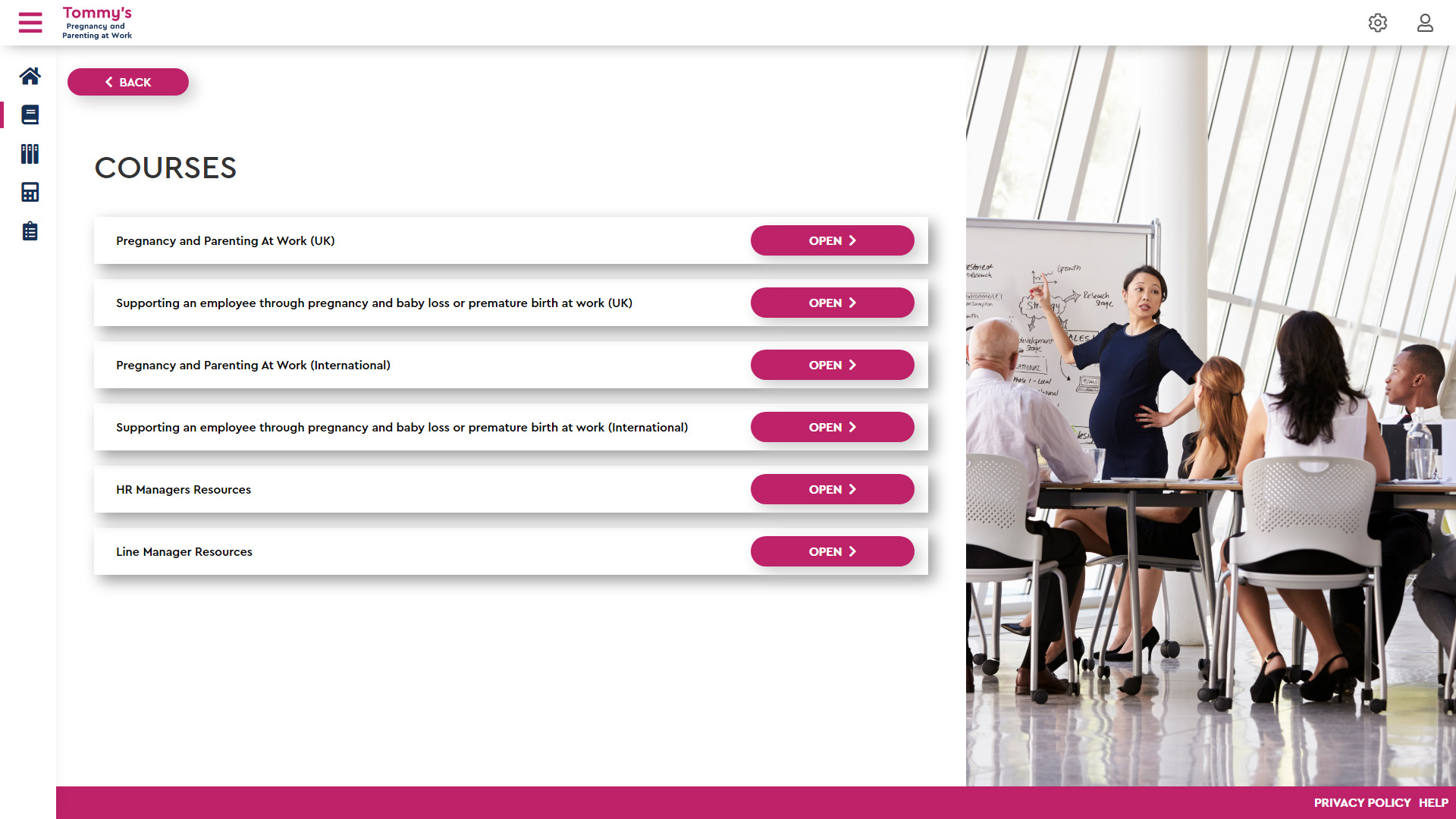 Pregnancy and parenting at work courses