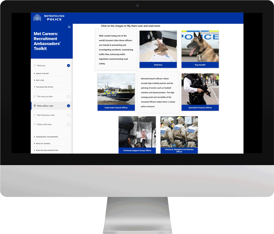 Met Police Recruitment Toolkit on monitor